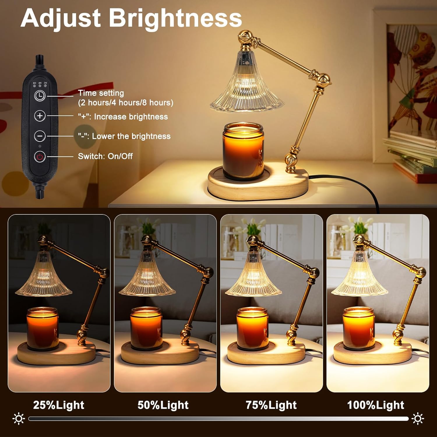 Candle Warmer Lamp with Timer, Adjustable Height, Dimmable, 2 Bulbs K289
