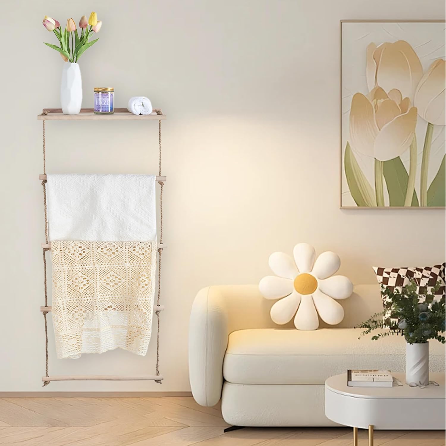 Wooden Blanket Ladder for Living Room, Bedroom, and Bathroom W177498