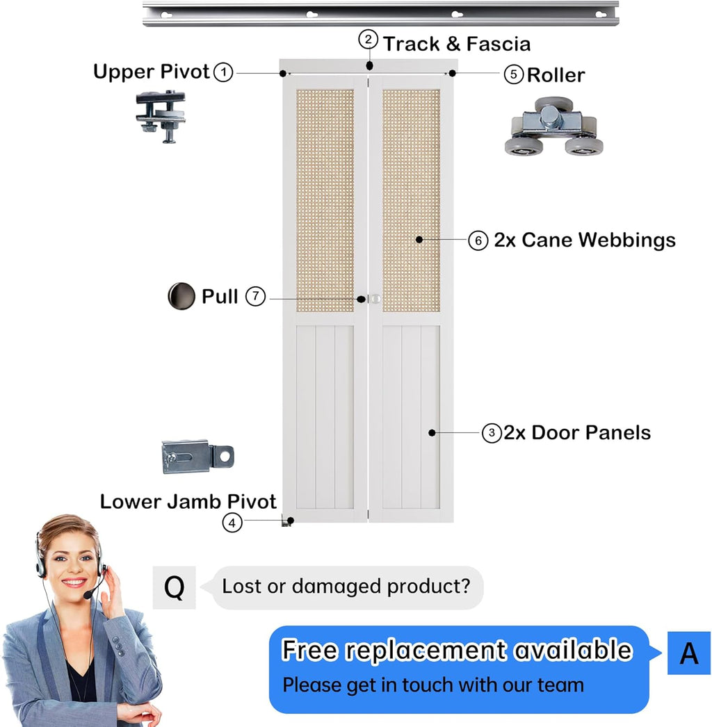Bi-fold Doors for 72"x80" Opening, White Folding Door with Hardware O992213