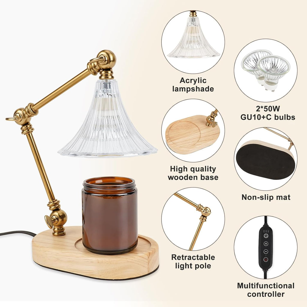 Candle Warmer Lamp with Timer, Adjustable Height, Dimmable, 2 Bulbs K289