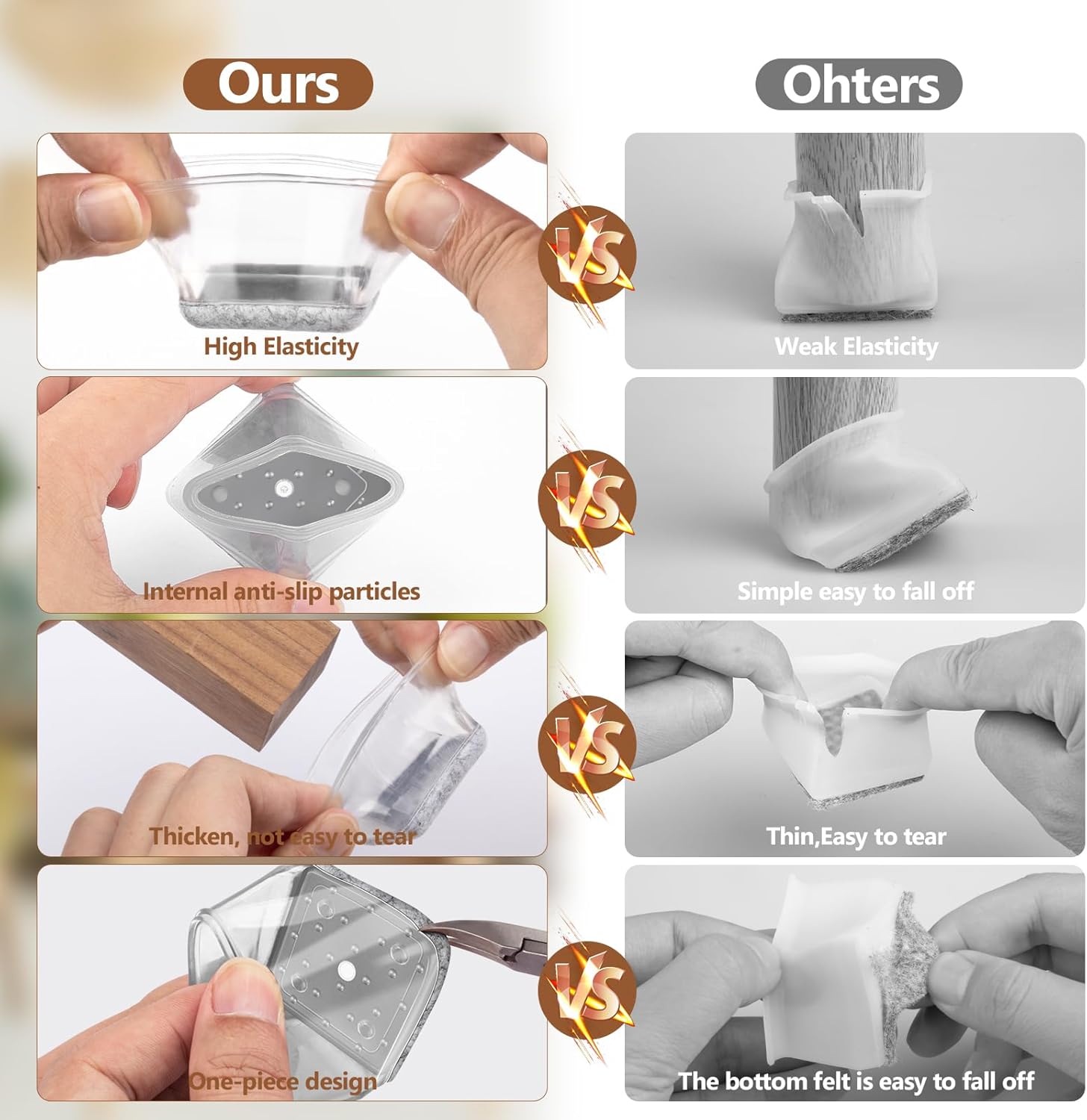 Chair Leg Floor Protectors for Hardwood Floors, Felt Furniture Pads, Silicone Caps O563062