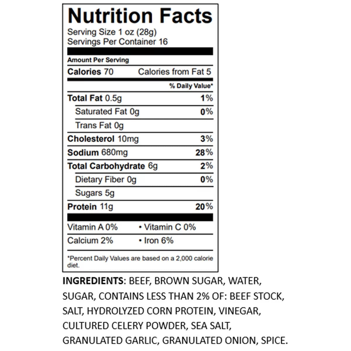 Beef Jerky, Original, 16 Ounce S837819