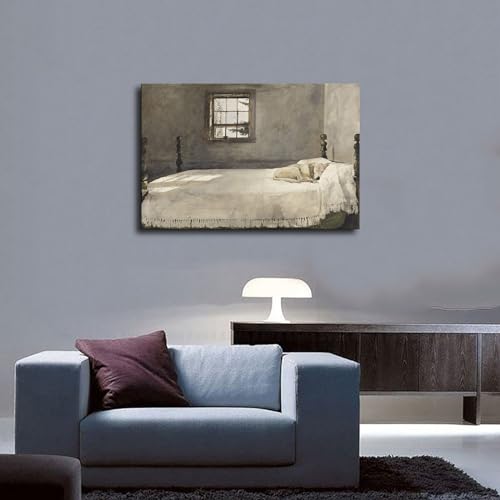 Dog Lying on Bed Scene Poster Canvas Painting Wall Decoration L33356