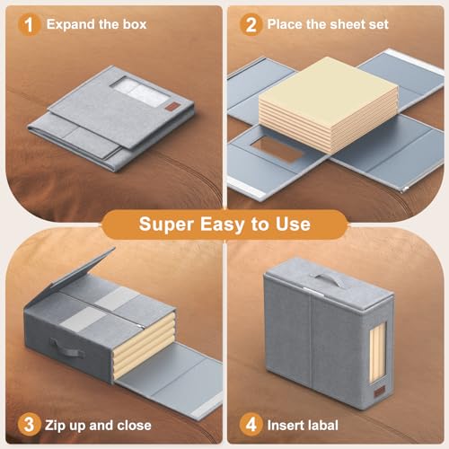 Sheet Organizers and Storage, 6 Pack, Foldable, Fits Queen and King, Grey T35393