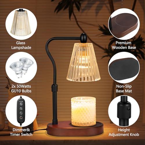 Candle Warmer Lamp with Timer and Dimmer, Adjustable Height, Electric Wax Melt Warmer with 2 Bulbs X245