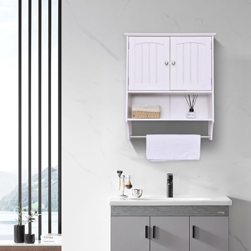 Bathroom Wall Cabinet with Towel Bar, Over The Toilet Storage R7272