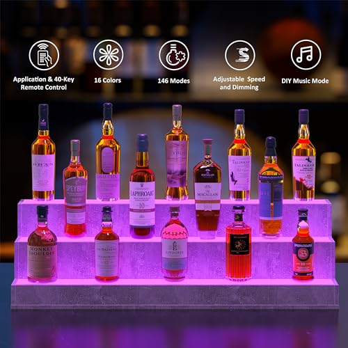 LED Lighted Liquor Shelves, 24 Inch Bar Bottle Display Shelf, Remote Control E947942