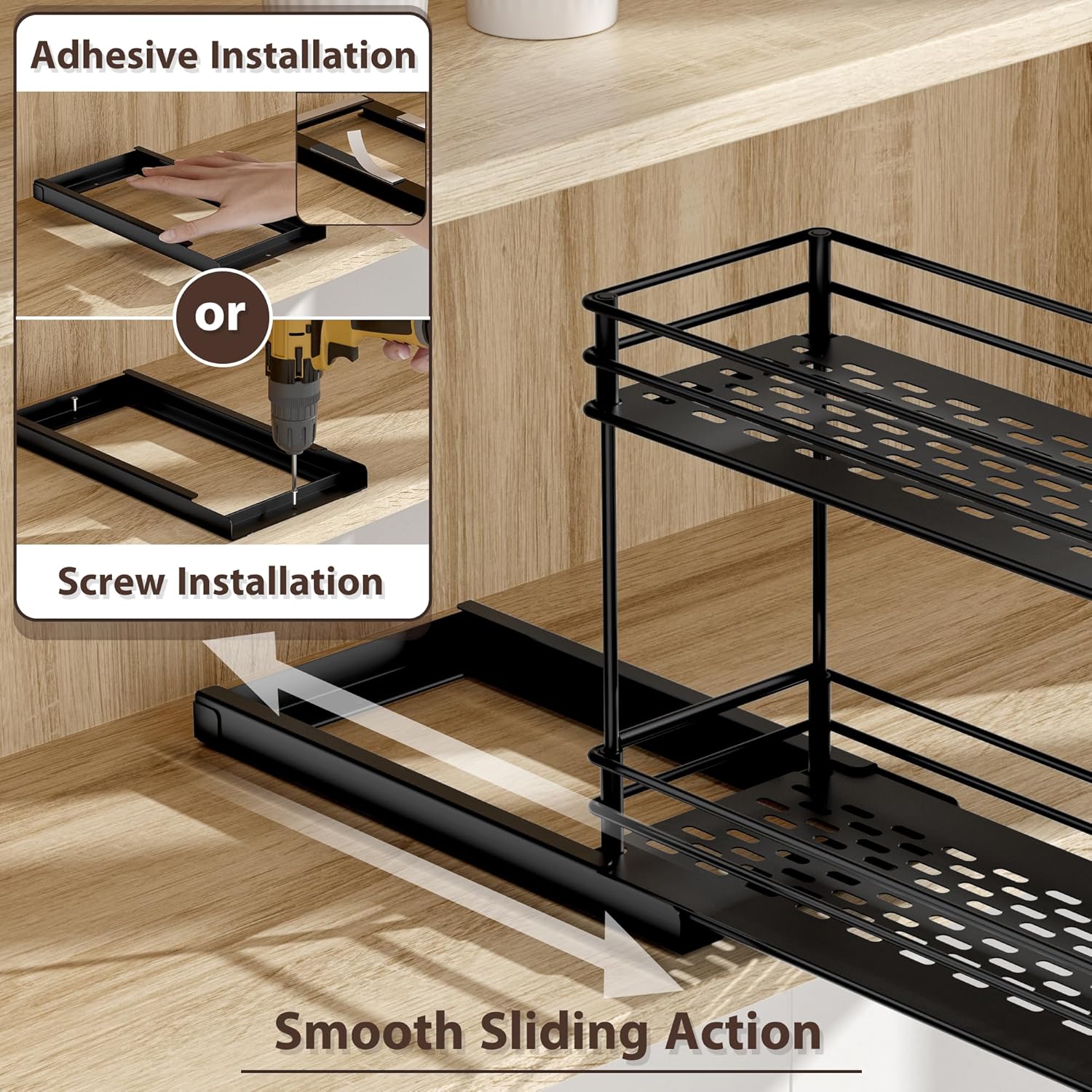 Spice Rack Organizer 2-Pack, 2-Tier Pull Out for Kitchen Cabinet T2006