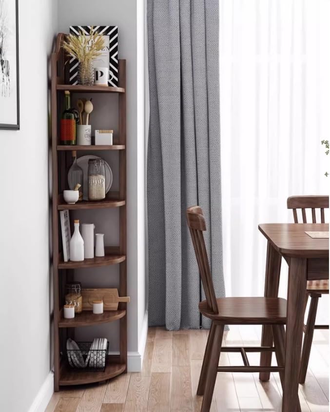 6-Tier Tall Corner Bookshelf Wooden Narrow Display Stand Y41925