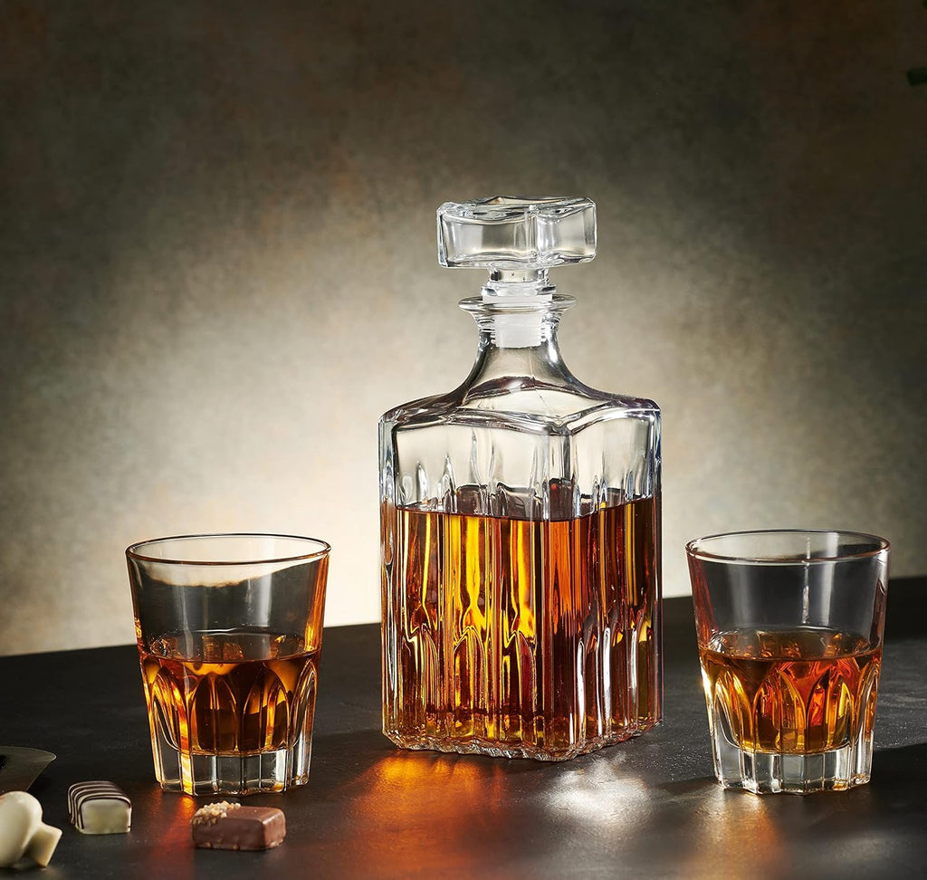 Whiskey Decanter and 2 Glasses Bar Set, Italian Made for Liquor Scotch Bourbon Vodka V679