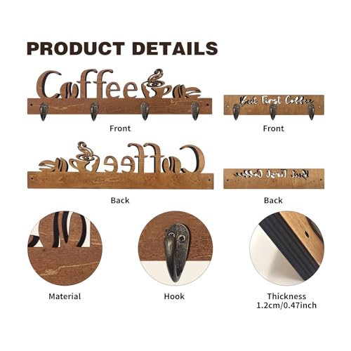 Mug Rack Wall Mounted with 10 Hooks, Wooden Coffee Cup Holder L3676
