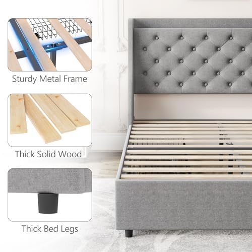 Queen Bed Frame with 4 Storage Drawers, USB Charging Port, Upholstered Wingback Headboard W4165