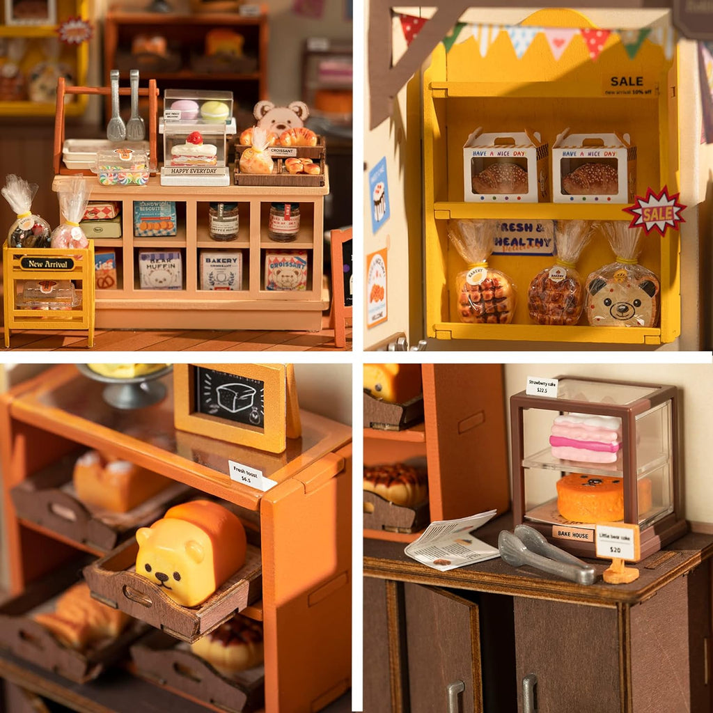 DIY Miniature Doll House Kit with LED Bakery Diorama Building Set W9198