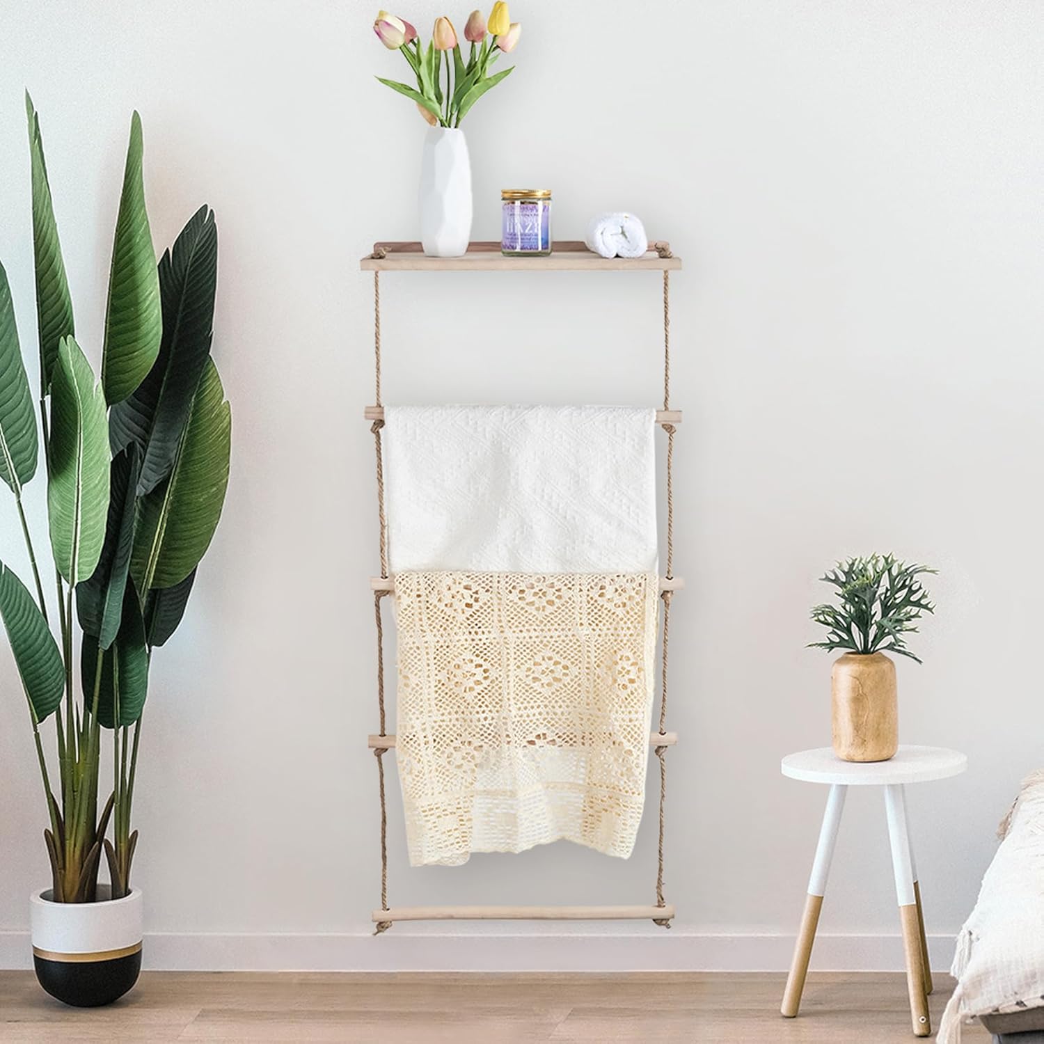 Wooden Blanket Ladder for Living Room, Bedroom, and Bathroom W177498