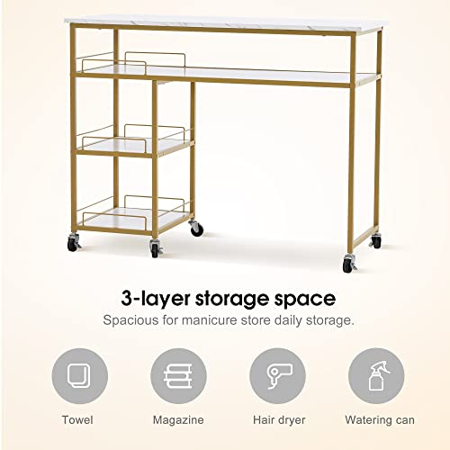 Multifunctional Nail Table with Rolling Wheels, White B14029