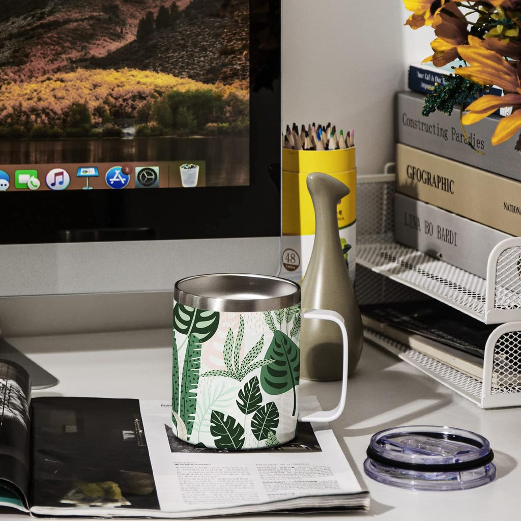 12 Oz Sublimation Blank Mug Set, Stainless Steel Double Wall Insulated Cups with Handles and Lids, 4 Pack D9084