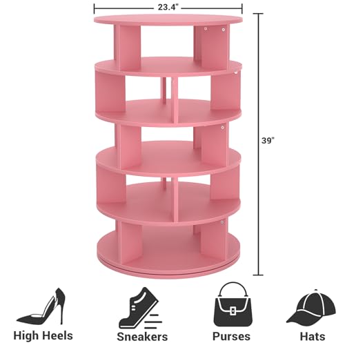 5-Tier Rotating Wood Shoe Rack for Closet, 360° Spinning Storage Tower I24839