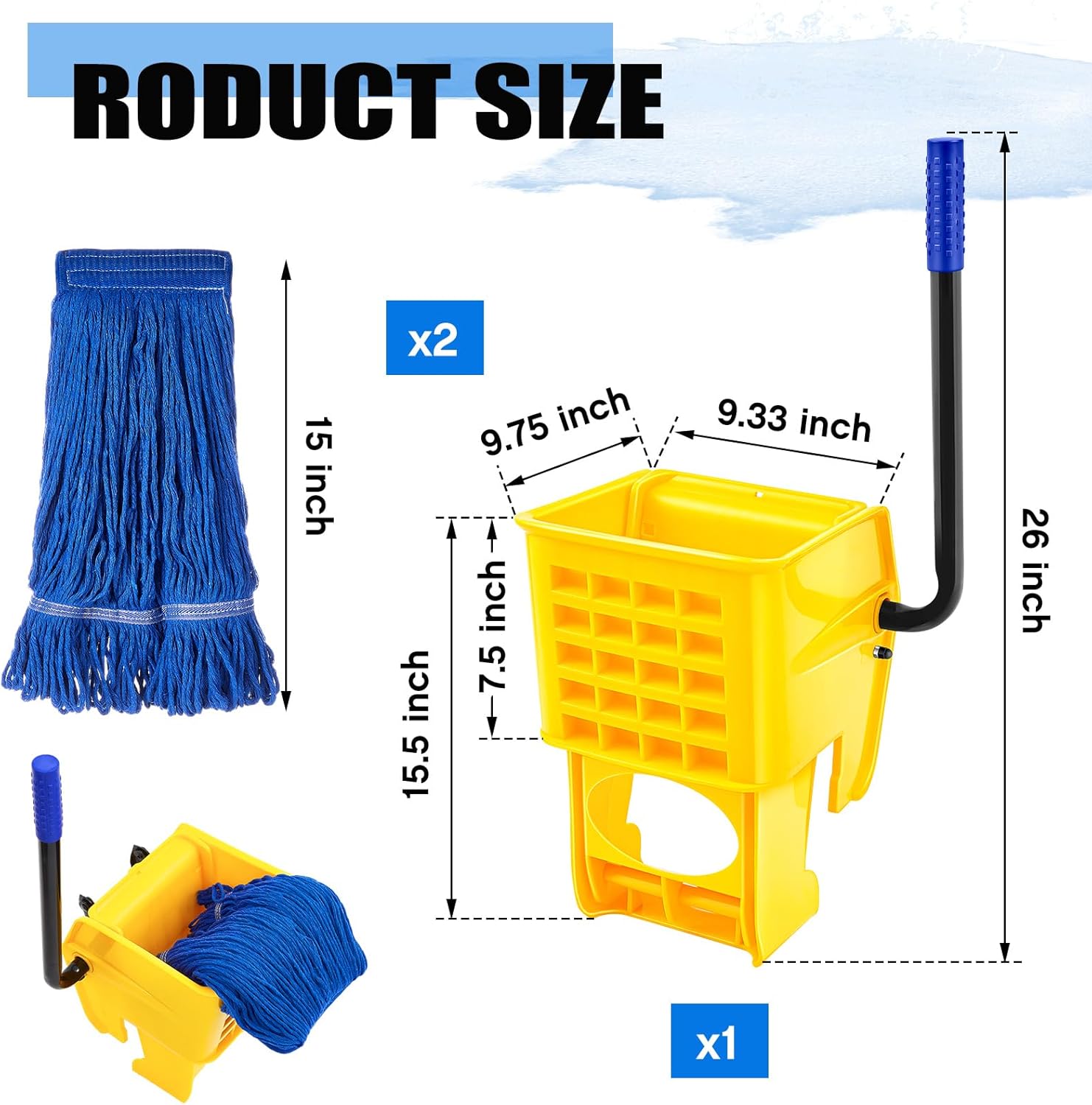 Mop Wringer Replacement for 26 and 33 Qt Bucket with 2 Mop Heads Z7897