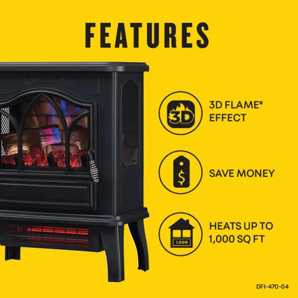 3D Infrared Electric Fireplace Stove Heater, Black W50236