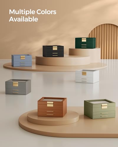Jewelry Box with Glass Lid, 4-Layer Organizer, 3 Drawers Q1936