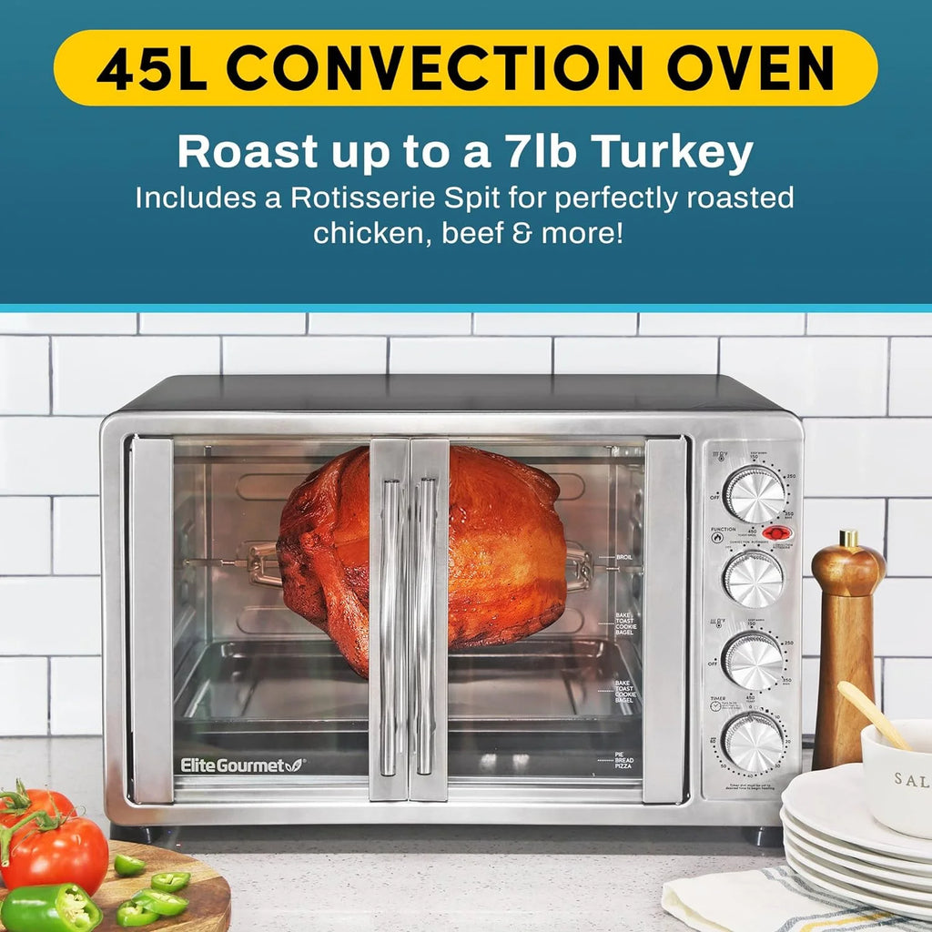 French Door Convection Oven, 47.5Qt, 18-Slice, Bake Broil Rotisserie P5412