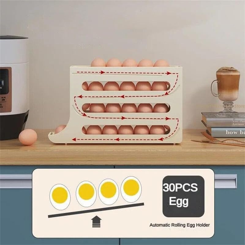 Egg Holder for Fridge, 30 Egg Container with Auto Rolling Tray E303