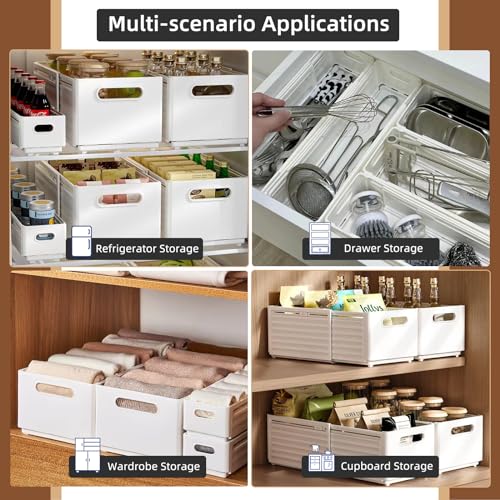 Retractable Plastic Storage Bins with Handles, Stackable Organizer for Closet Kitchen Pantry I31115