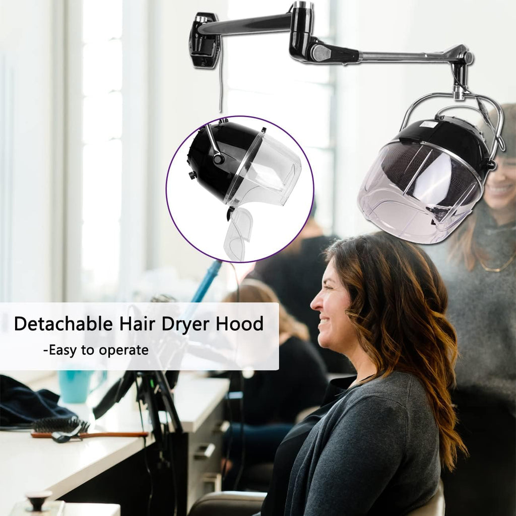 Retractable 900W Wall Mounted Hair Hood Dryer with Swivel Arm and Timer W7850