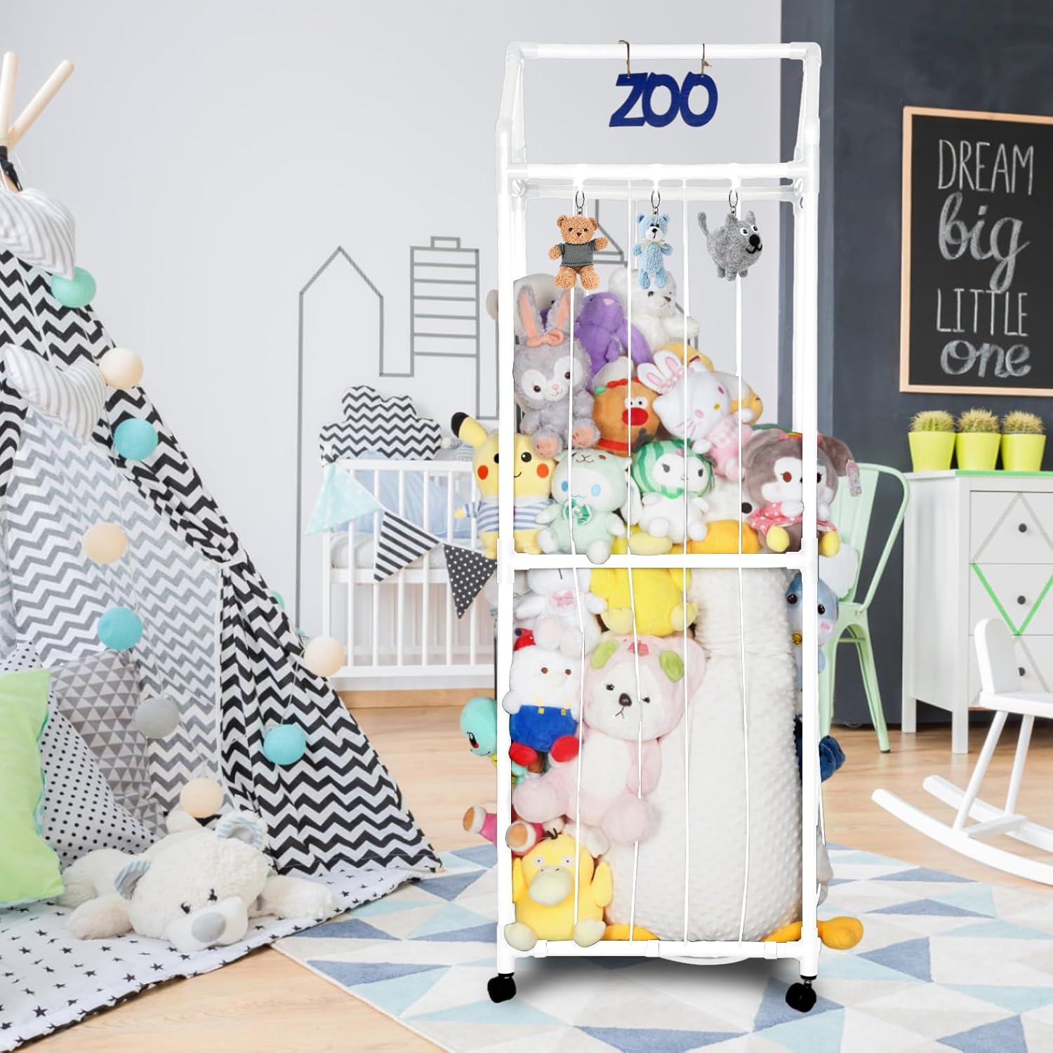 Stuffed Animal Storage Holder with Elastic Net for Bedroom W6939