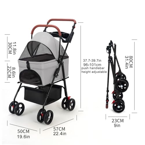Pet Stroller for Small Dogs and Cats, Folding Travel Carrier with Cup Holder I8085
