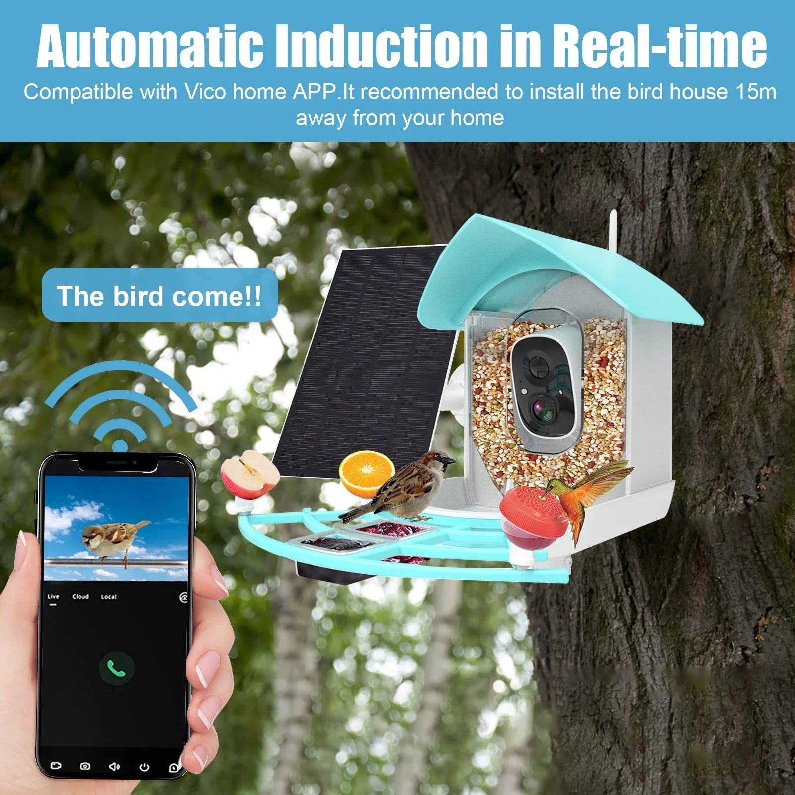 Smart Bird Feeder with Camera, Solar Powered, AI Bird Recognition O61781