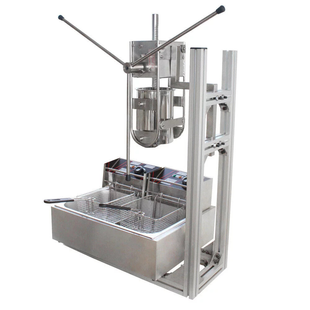 Churros Machine Manual Stainless Steel Vertical Sausage Stuffer with Fryer 2 in 1 O8265