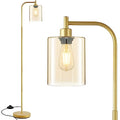 BoostArea Industrial Floor Lamp, Standing Lamp with 2 in 1 Iron Mesh Glass Lampshade, 6W LED Bulb Included, Foot Switch, Bright Modern Floor Lamp for Living Room and Bedroom, Office, Simple Style
