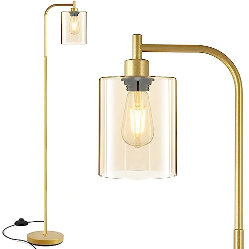 BoostArea Industrial Floor Lamp, Standing Lamp with 2 in 1 Iron Mesh Glass Lampshade, 6W LED Bulb Included, Foot Switch, Bright Modern Floor Lamp for Living Room and Bedroom, Office, Simple Style