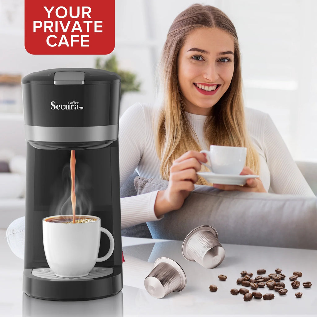 Single Serve Coffee Maker with Ground Coffee Basket, 12 Oz Brew Size N685237