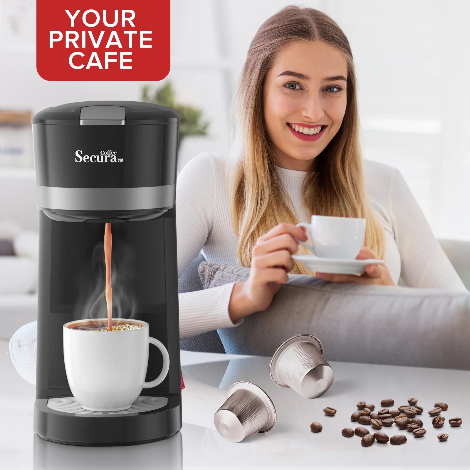 Single Serve Coffee Maker with Ground Coffee Basket, 12 Oz Brew Size N685237