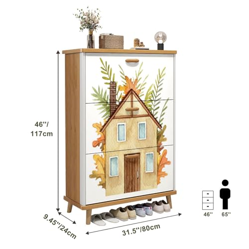Shoe Cabinet with 3 Drawers, Wooden Entryway Organizer O45951