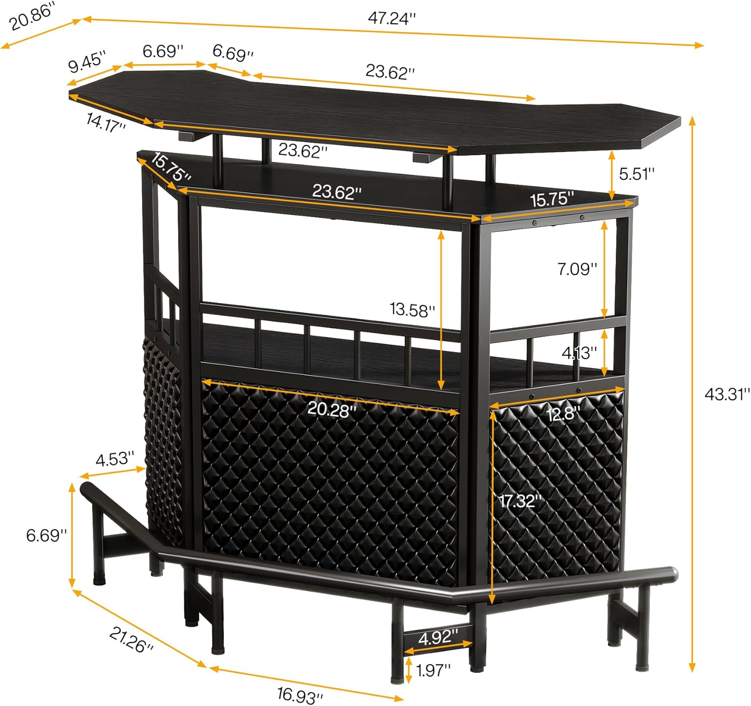 4 Tier Home Bar Cabinet with Stemware Rack and Footrest Y1184