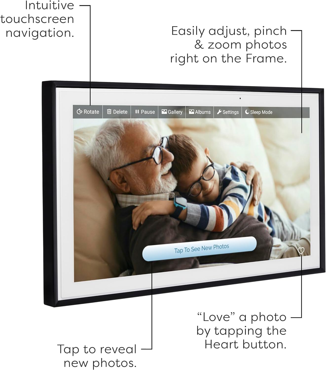 Digital Picture Frame with WiFi and Touch Screen, 15 Inch Black T725