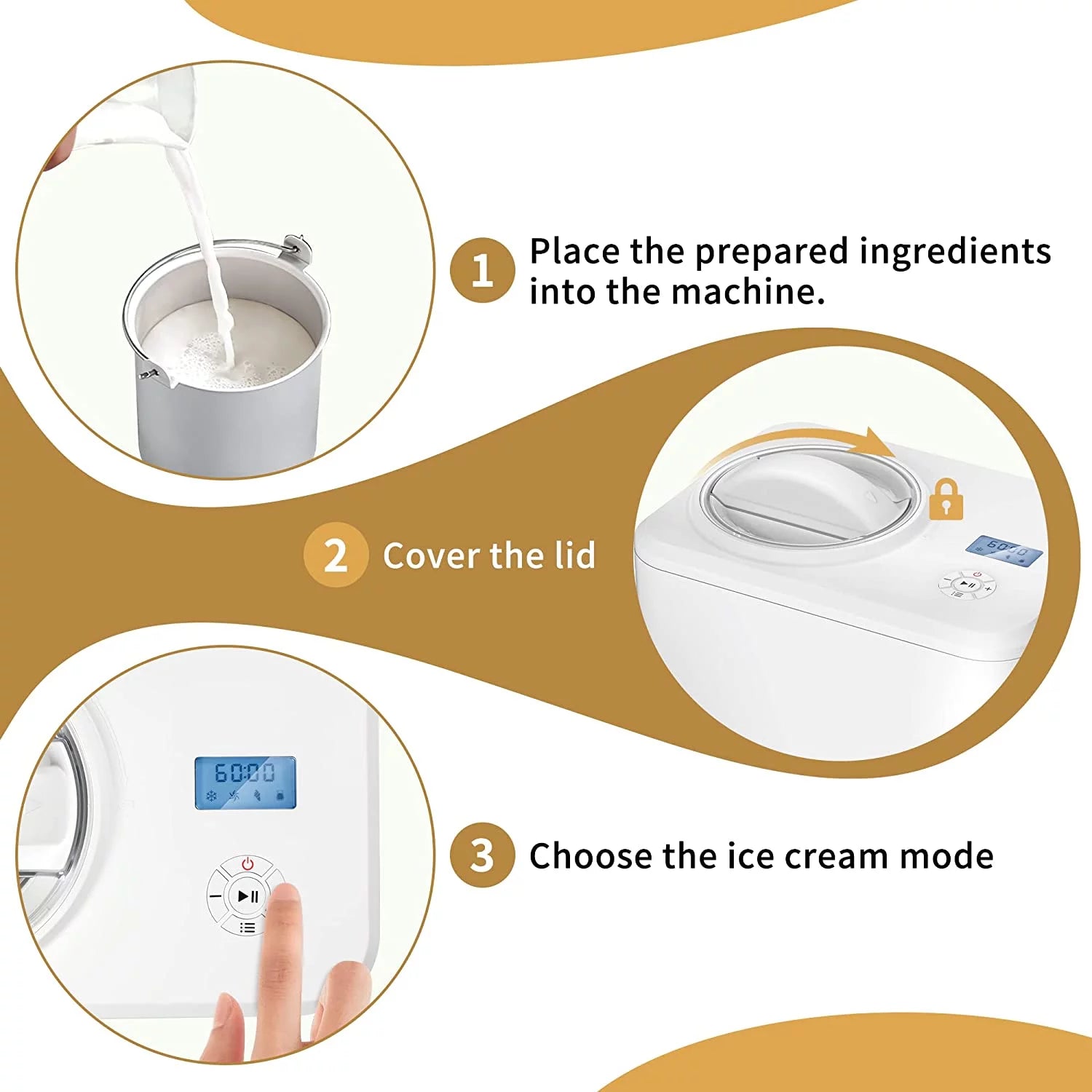 1.5qt Ice Cream Maker with Compressor, Automatic Ice Cream Machine W677