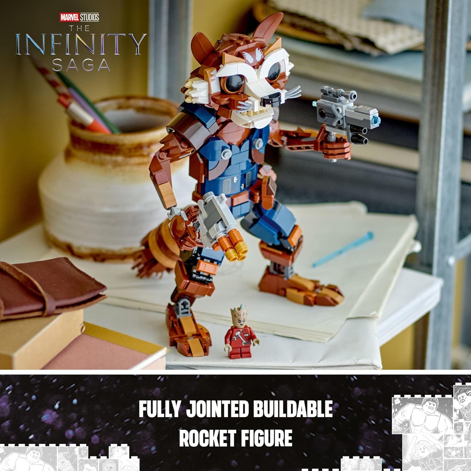 Rocket & Baby Groot Minifigure, Guardians of The Galaxy Inspired Toy, Buildable Action Figure for Kids, Gift for Ages 10 and Up H421746