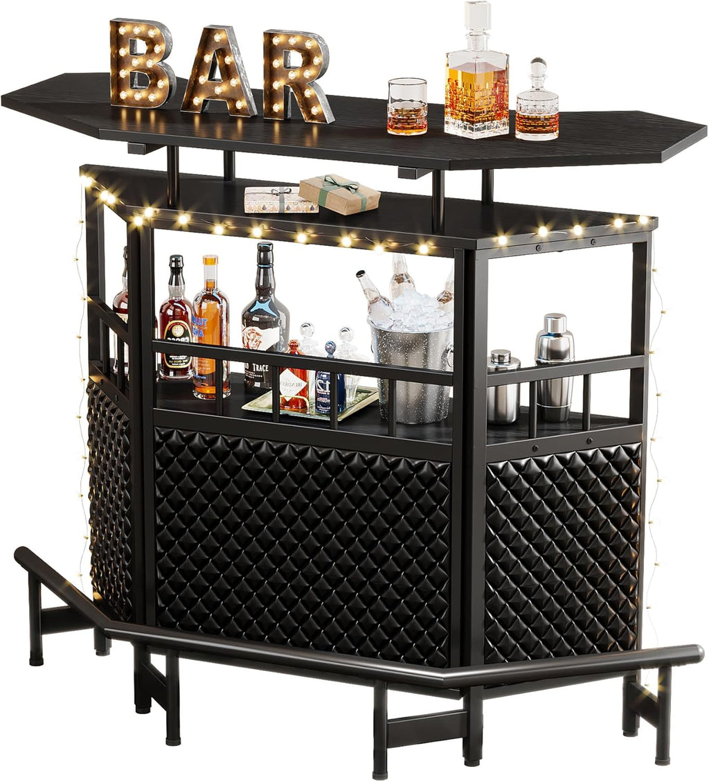 4 Tier Home Bar Cabinet with Stemware Rack and Footrest Y1184
