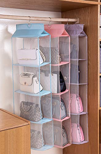 Hanging Clear Handbag Purse Organizer with Hook, 4 Pockets for Closet I10824