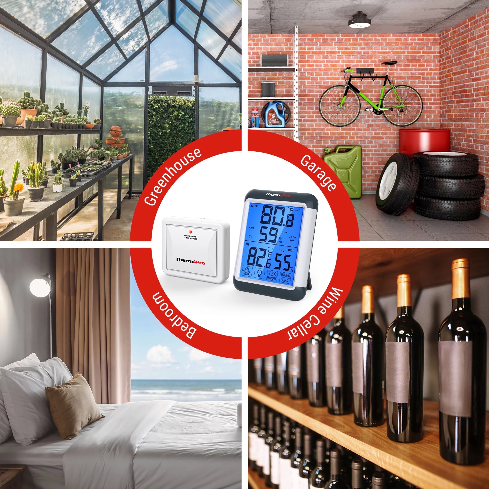 Indoor Outdoor Thermometer Wireless Hygrometer with Touchscreen J874