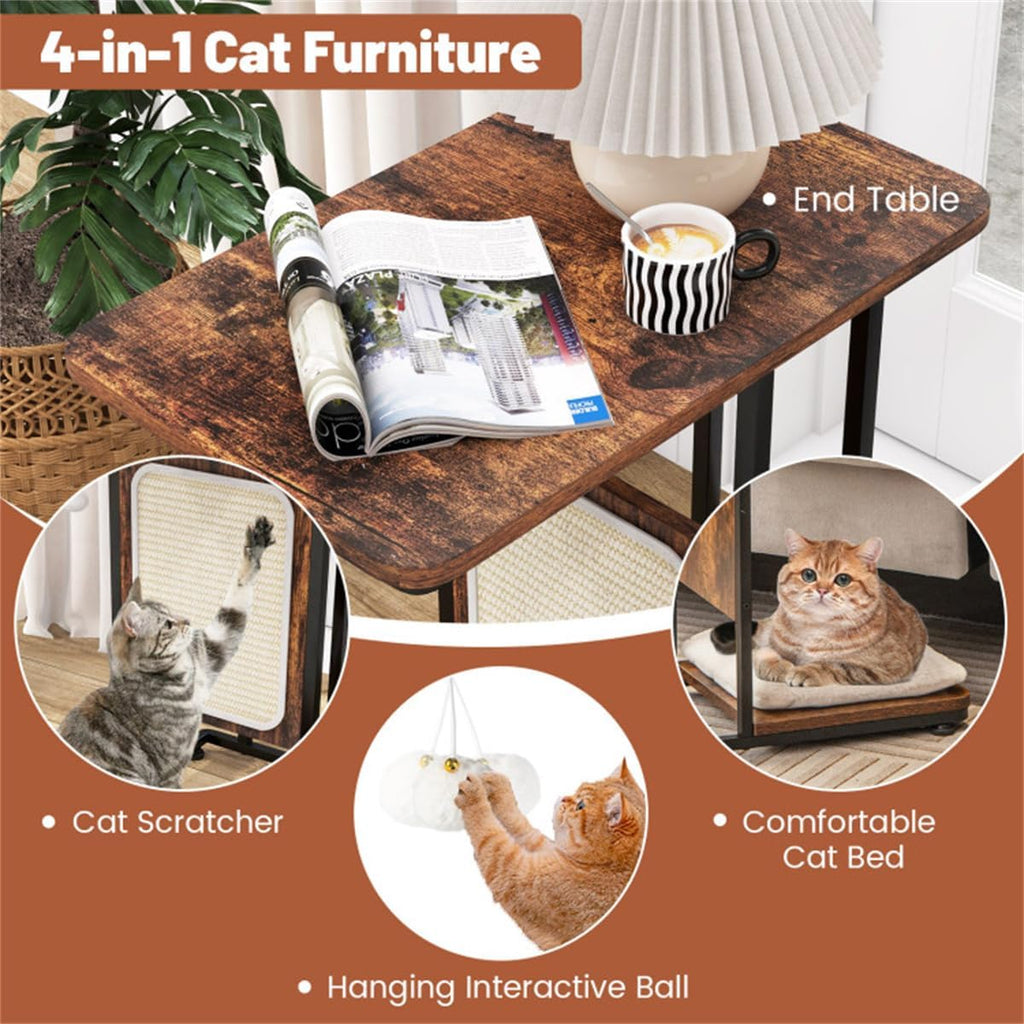 Cat Side Table with Scratching, Industrial Style for Living Room Bedroom I28429
