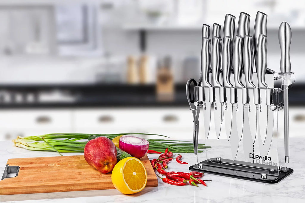 High Carbon Stainless Steel Kitchen Knife Set, 14 Pieces with Acrylic Stand W999304