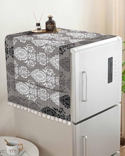 Microwave Oven Dust Cover, Vintage Floral Grey Black White Anti-Slip with Storage Pockets U308259
