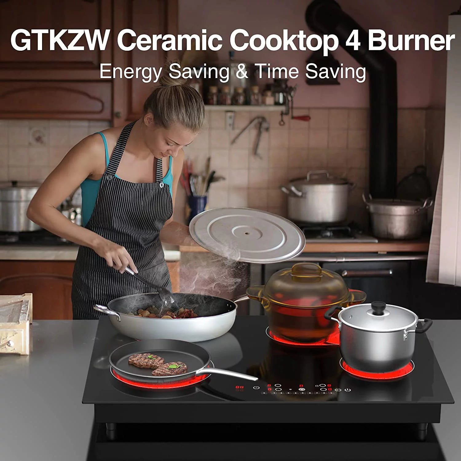 30 Inch Built-in Electric Cooktop, 6800W Ceramic Stove with Touch Screen K6989