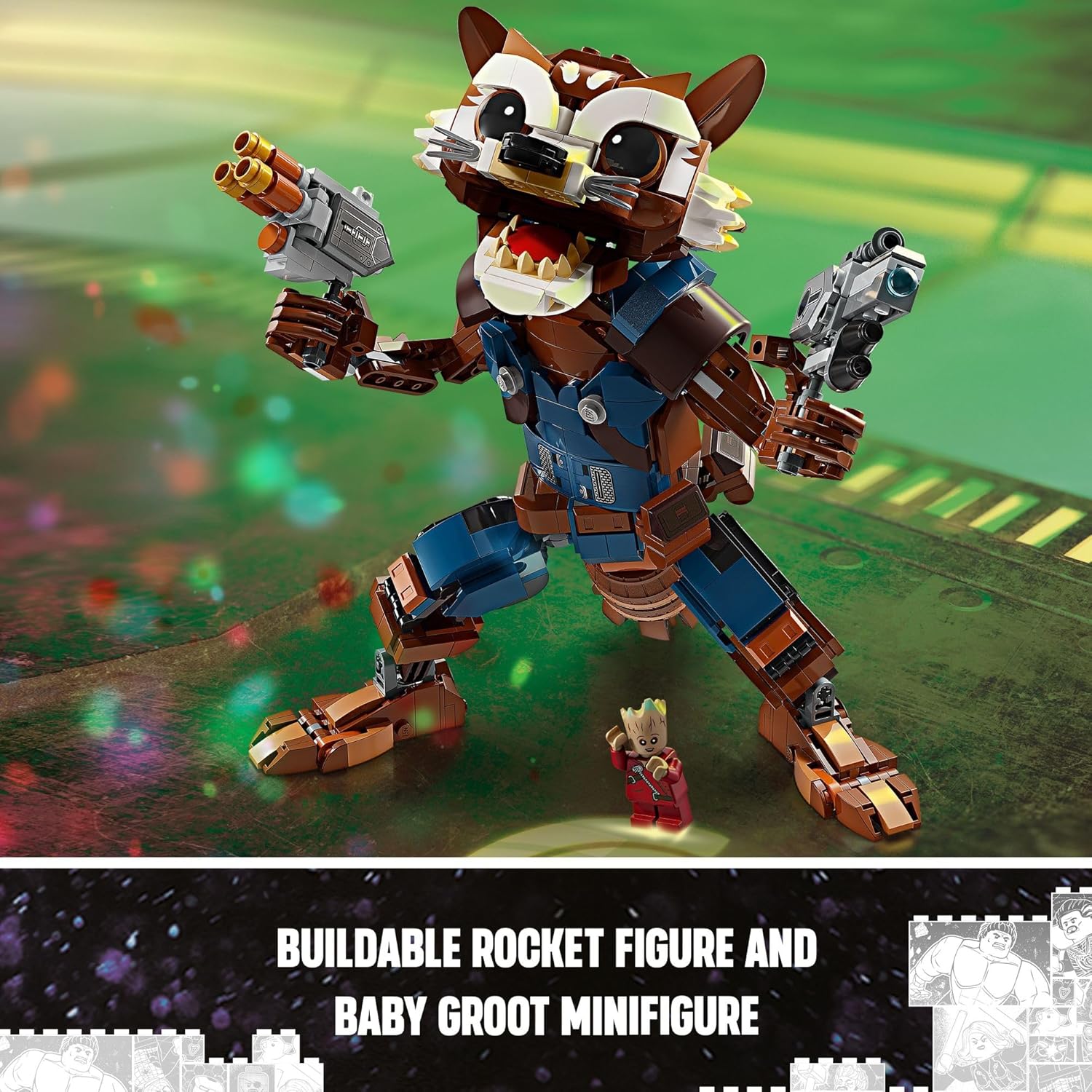 Rocket & Baby Groot Minifigure, Guardians of The Galaxy Inspired Toy, Buildable Action Figure for Kids, Gift for Ages 10 and Up H421746