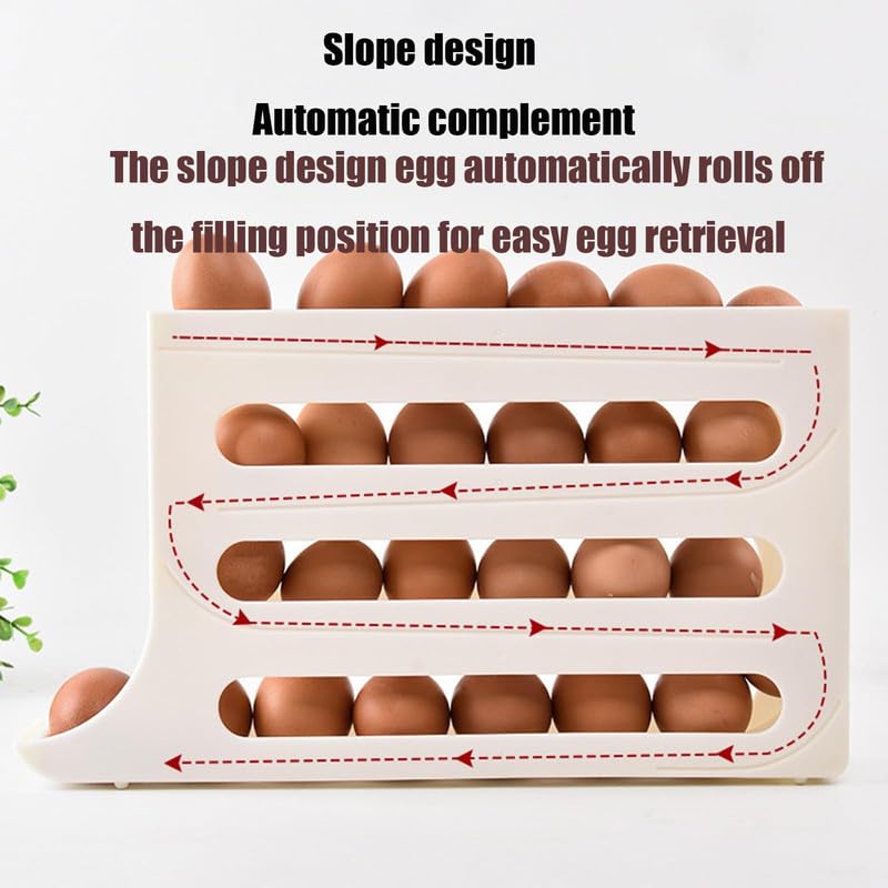 Egg Holder for Fridge, 30 Egg Container with Auto Rolling Tray E303